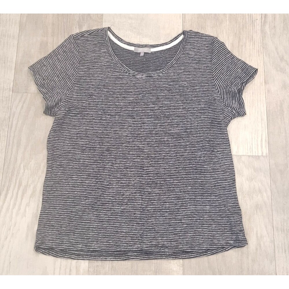 Habitat Pasadena Striped Tee Shirt Size L Peruvian Cotton Scoop Neck Black White